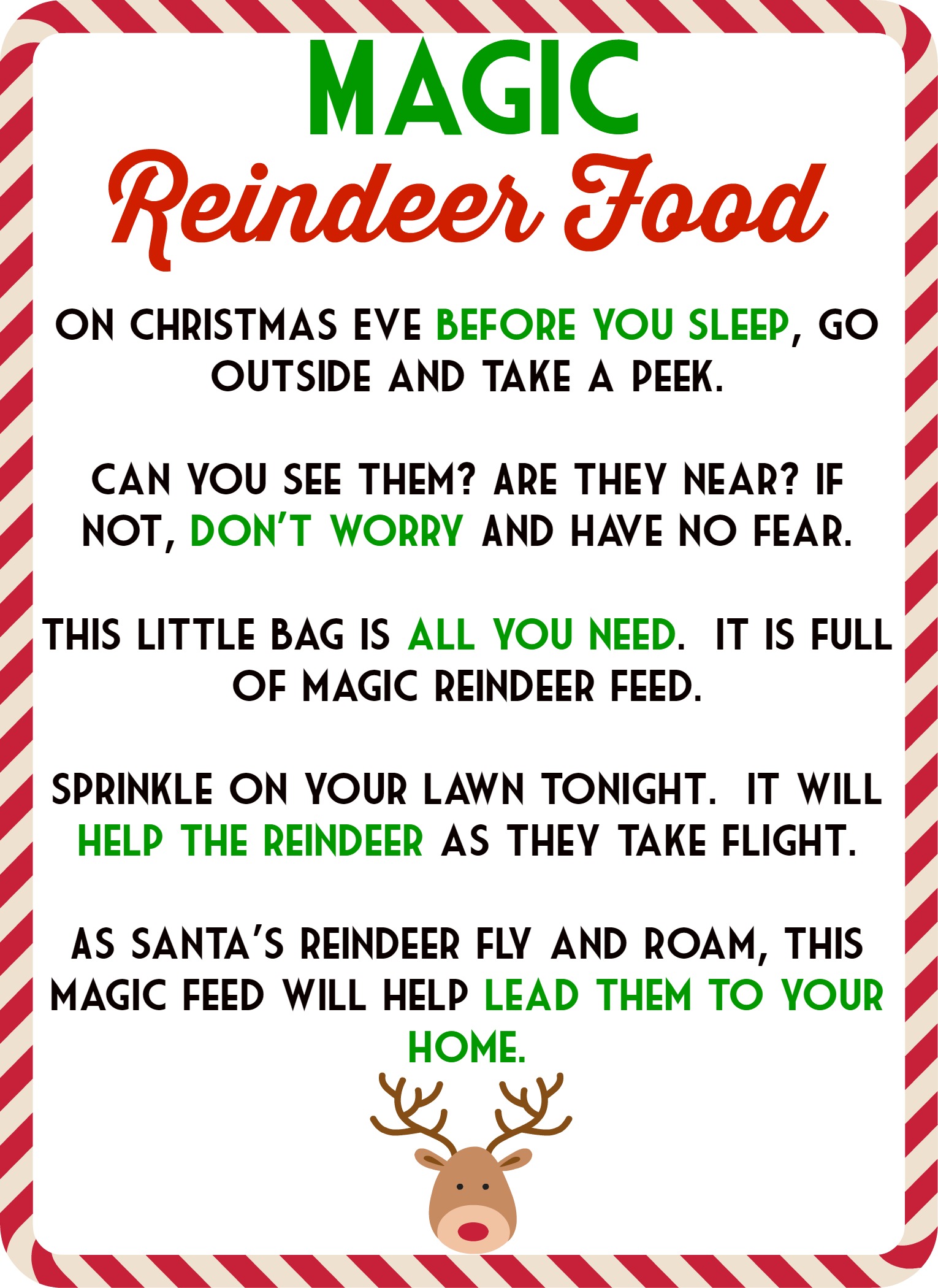Reindeer Food Poem Printable Free